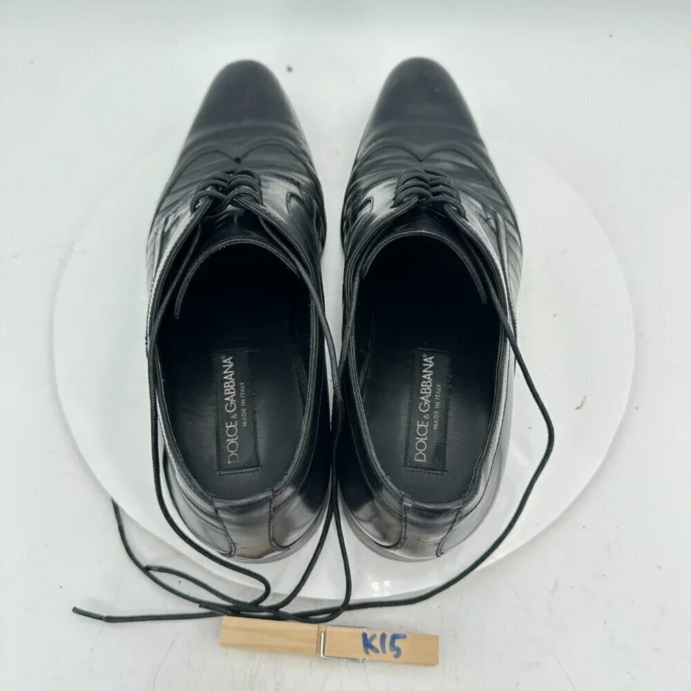 Dolce & Gabbana Men Size 8 Black Genuine Leather Lace Up Derby Dress Shoes